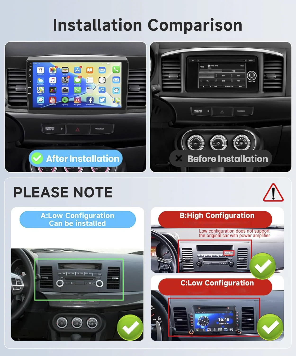 Car Radio for Mitsubishi Lancer 2008-2017 - Android 13 Touch Screen for Lancer Stereo, DSP EQ/IPS/GPS/WIFI/Carplay/Android Auto