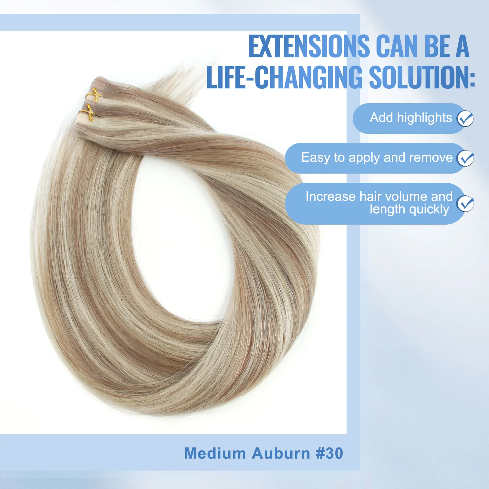 Sixstarhair Nastro nelle estensioni dei capelli Biondo dorato con biondo cenere 20 pezzi 50 g/pacco Estensioni dei capelli umani Remy 100 dritti per le donne