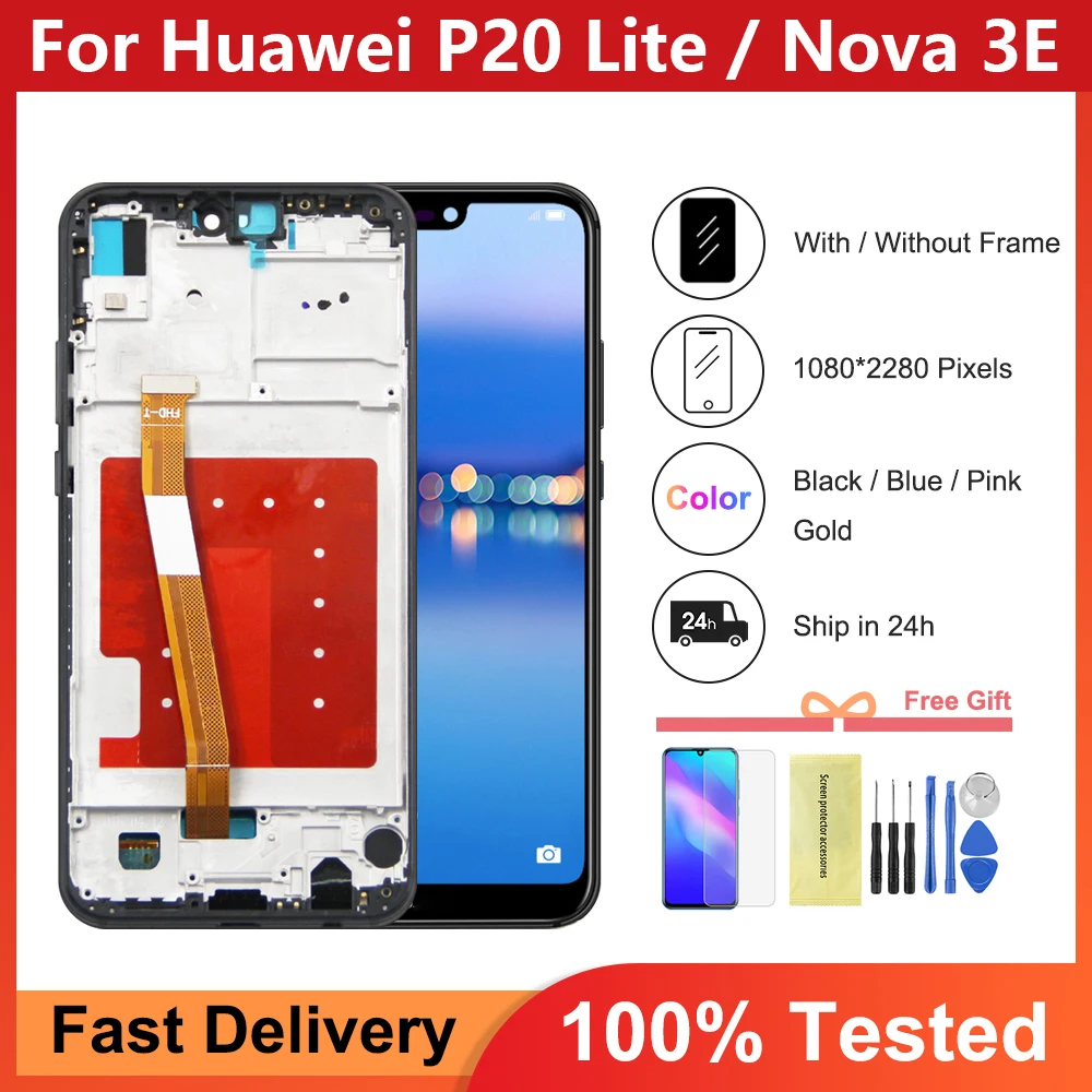 

5.84 inch For Huawei P20 Lite Display LCD Touch Screen Digitizer For Huawei Nova 3e LCD ANE-LX1 ANE-LX2 Display with frame