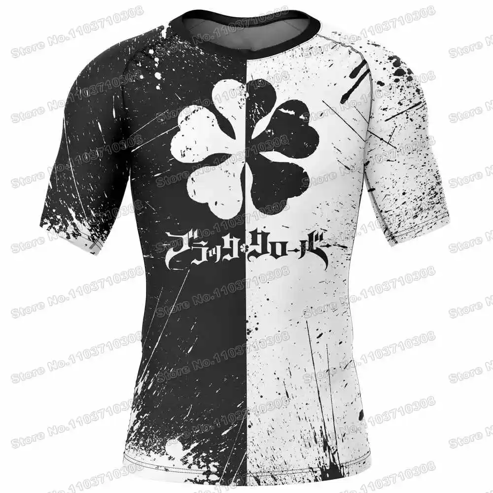 Black Clover Rash Guards Surfing Jersey Beach Skating Shirts Summer Swimwear Diving Gym MMA BJJ Men Jiu Jitsu Fitness Tops