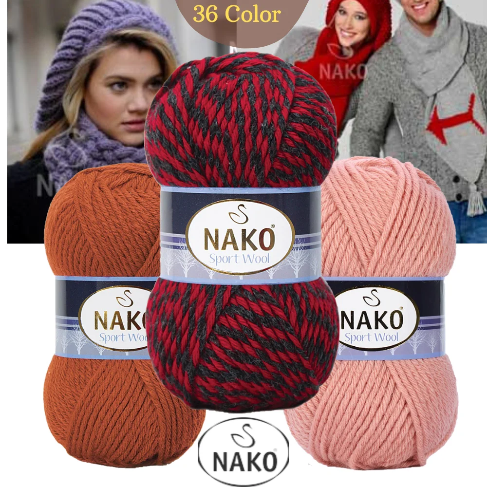 Wool Knitted Yarn - 41 Color Options 120 Meter (100gr) - Hand Knitting Ball - Nako Sport Wool  - Multicolor - Pancho - Cardigan - Sweater - Hobby - Premium Acrylic - Vest  - Scarf - Beanie - Booties - Beret -  DIY