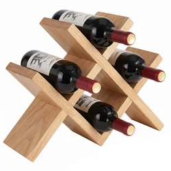 4-Bottle Wood Wine Rack for Countertop - Country Rustic Style, Compact Storage for Kitchen, Bar, Dining Room (Holds 750ml)