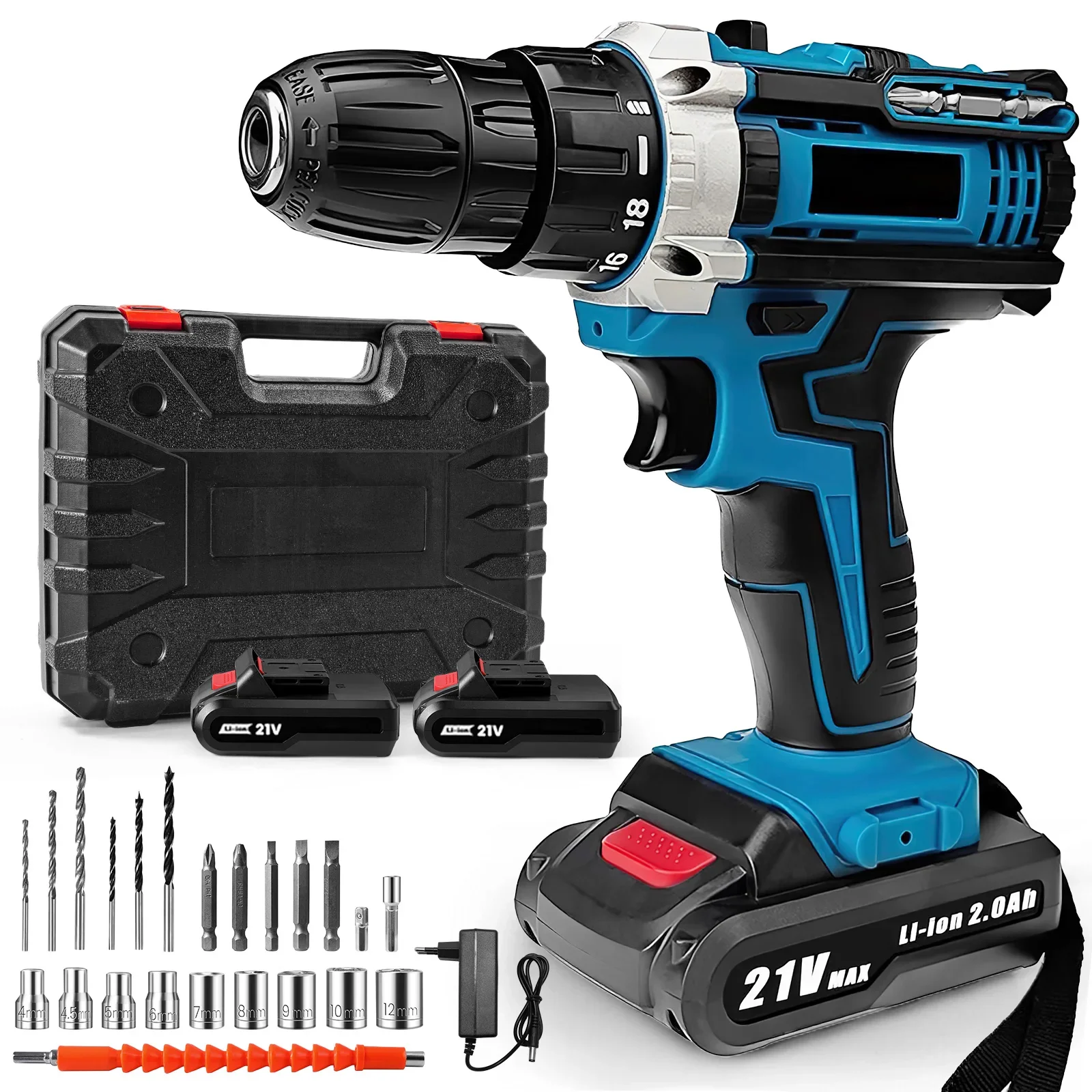 21V Cordless Impact Drill Electric Screwdriver Electric Hammer Rechargeable Lithium-Ion Battery Handheld Drill Power Tools