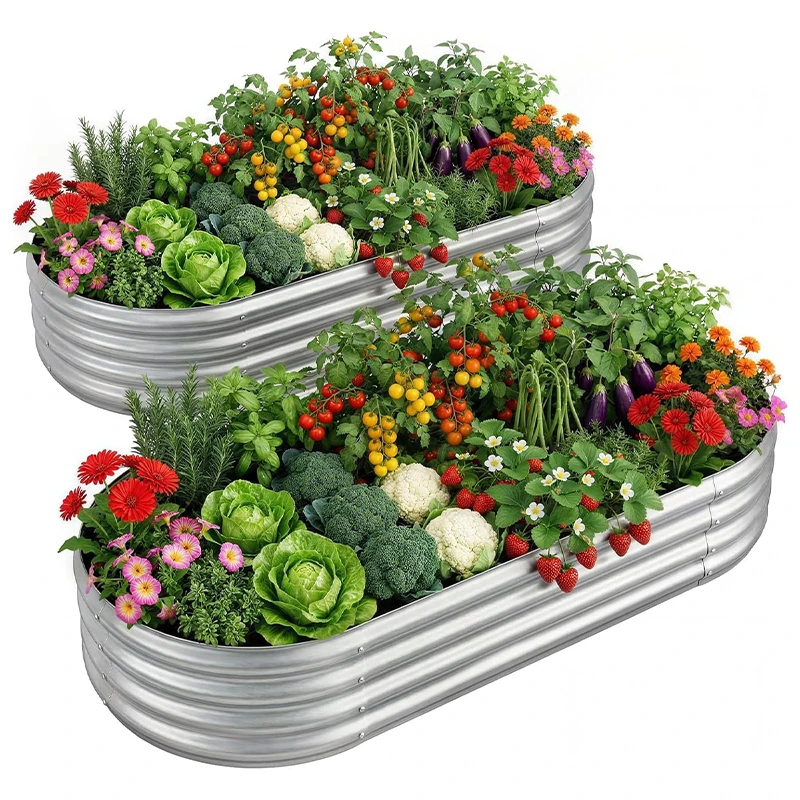 Galvanized Oval Raised Garden Bed, Metal Elevated Planter Box Kit, Rust Resistant Corrugated Steel Outdoor Garden Planter for Vegetables, Flowers, Herbs, Fruits, Easy to Assemble for Backyard, Lawn & Patio Planting