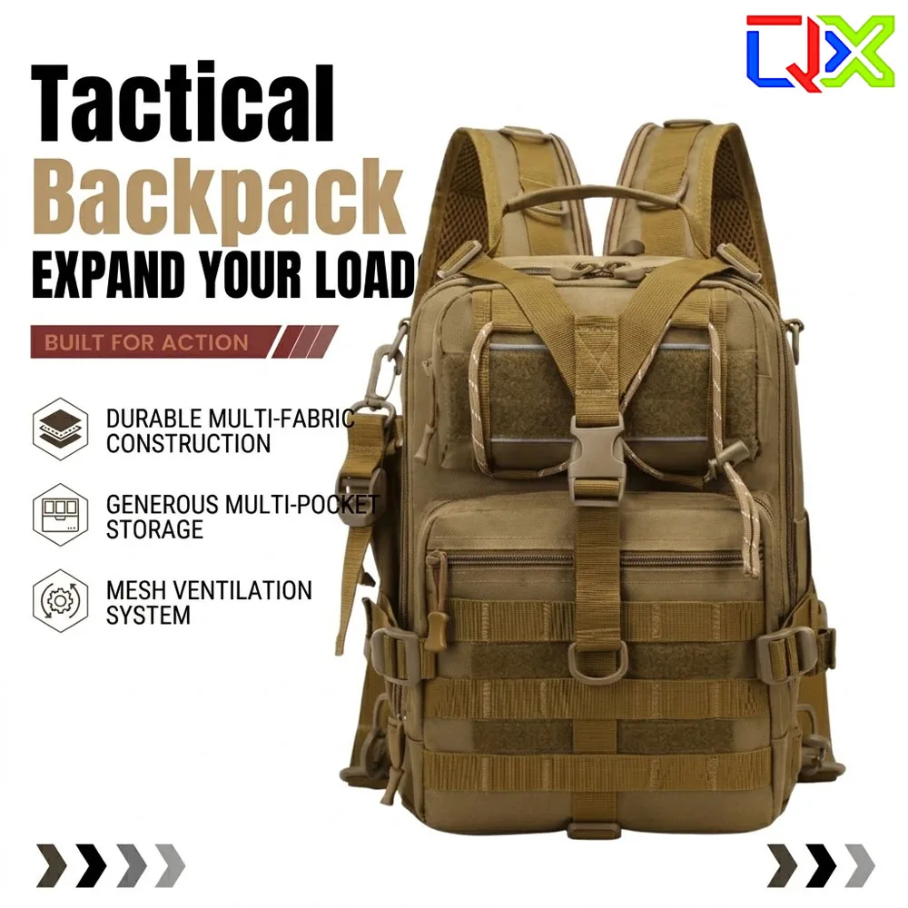 QX Tactical Backpack Large Capacity Waterproof Outdoor Travel Bag Multi Functional Sling Shoulder Chest Pack