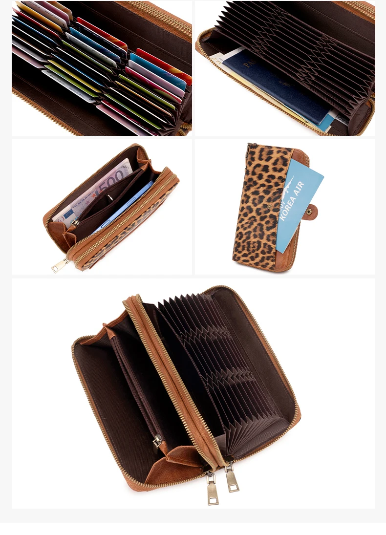 Stilvolle Damen-Langbörse mit Doppelreißverschlüssen, großer Kapazität, Akkordeon-Kartenhalter, Clutch, Retro-PU-Leder-Münzbörse, Unisex – Detail 5