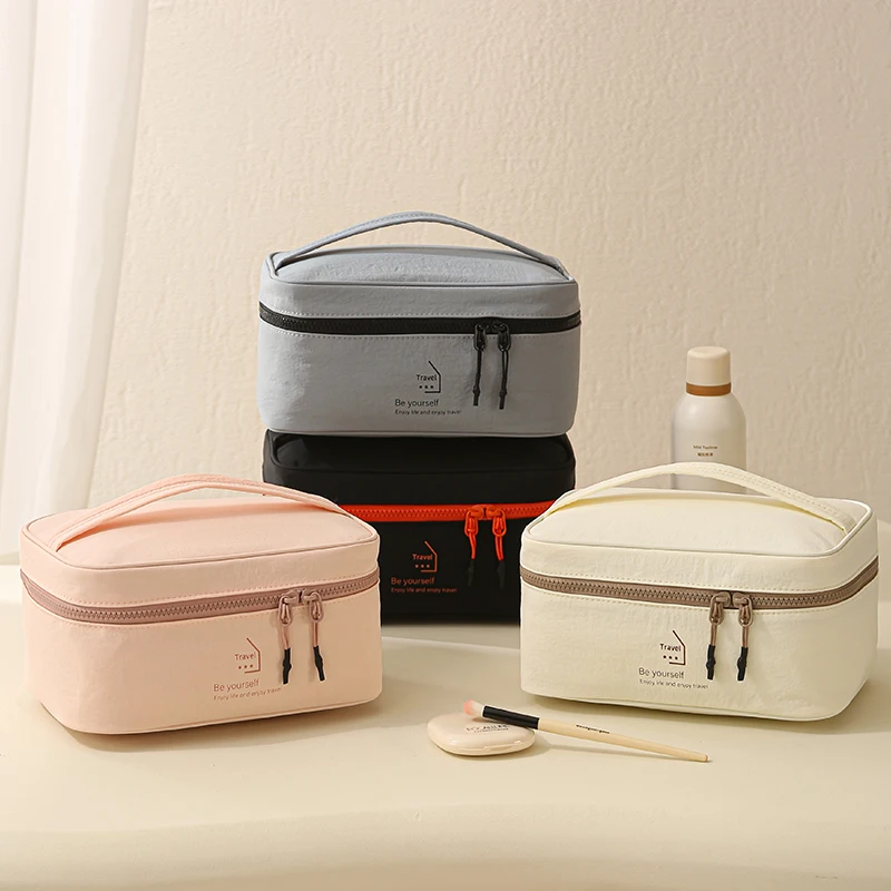 Tragbare quadratische Tasche von Taslon, Reise-Make-up-Tasche mit großem Fassungsvermögen, Aufbewahrungstasche für die Hautpflege, Reise-Aufbewahrungstasche, bequem zu tragen