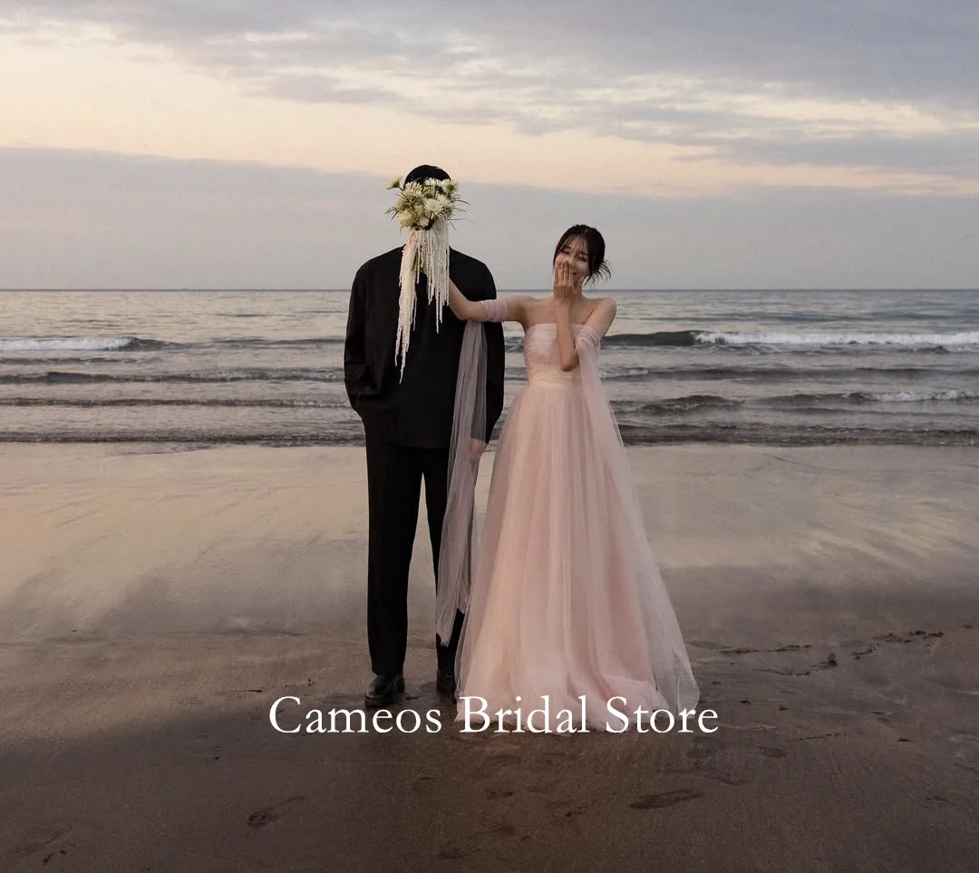 

SONDR Корейское простое вечернее платье без бретелек, вечернее платье трапециевидной формы из тюля розового цвета 웨딩드레스, вечернее платье для вечеринок