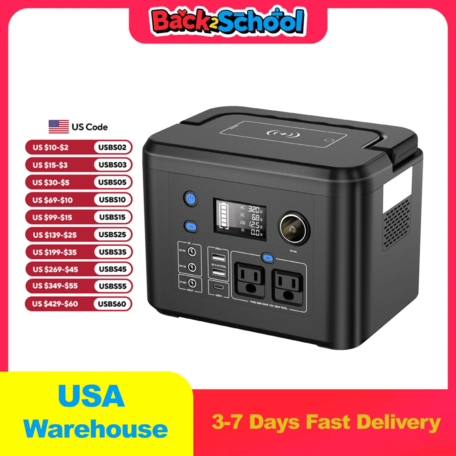 Powkey Portable Power Station 350W 260Wh/70000mAh Backup Lithium Battery, 110V Pure Sine Wave Power Bank for Outdoors Camping