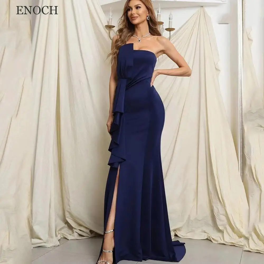 

ENOCH Elegant Strapless Side Split Evening Dresses Open Back Mermaid Formal Gowns Pleat Custom Made Vestido De Noche Sweep Train