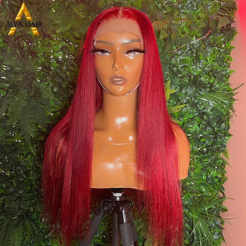 Synthetic 30 Inch Red Color Straight Wig 13X4 Lace Front High Temperature Drag Queen Cosplay Wigs For Black Women Pre Plucked