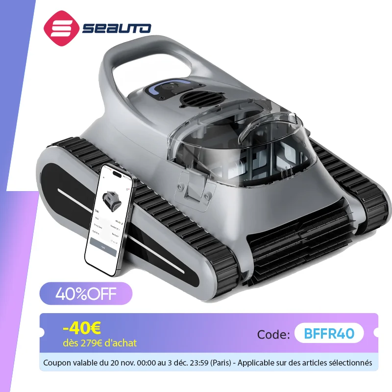 (2025 nuevo) Aspiradora robótica para piscina Seauto Crab Pro, robot para escalar paredes, adecuado para paredes y suelos de 2000 pies cuadrados