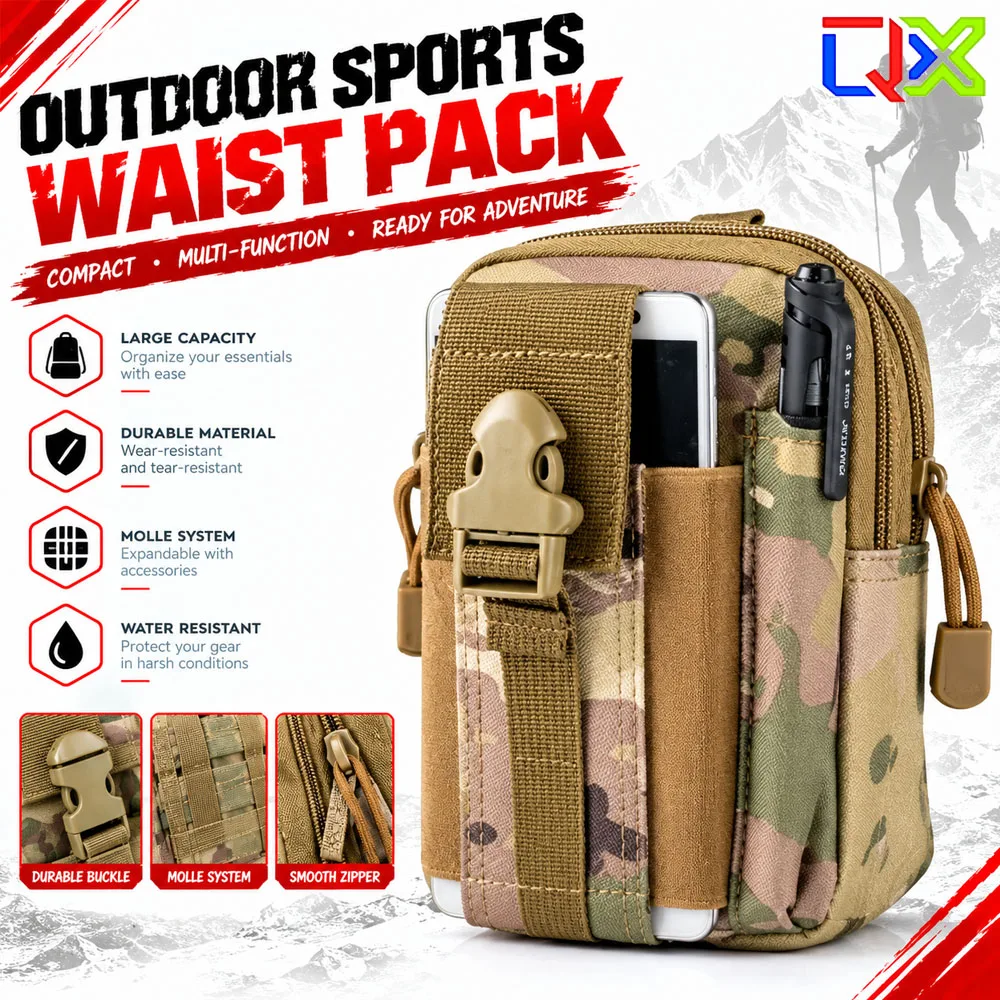 QX 6 Inch Tactical Phone Pouch MOLLE Belt Loop Waist Bag Utility Storage Pouch Coin Pocket Outdoor Accessories