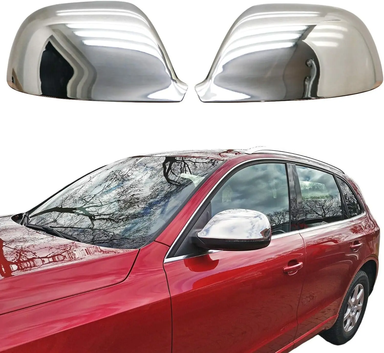 Mirror Covers for AUDI Q5 | 8R | 2008-2016 Stainless Steel Exterior Mirror Covers, Chrome Rearview Cases, Side Fittings, Left and Right, 2 Pieces, Easy Installation