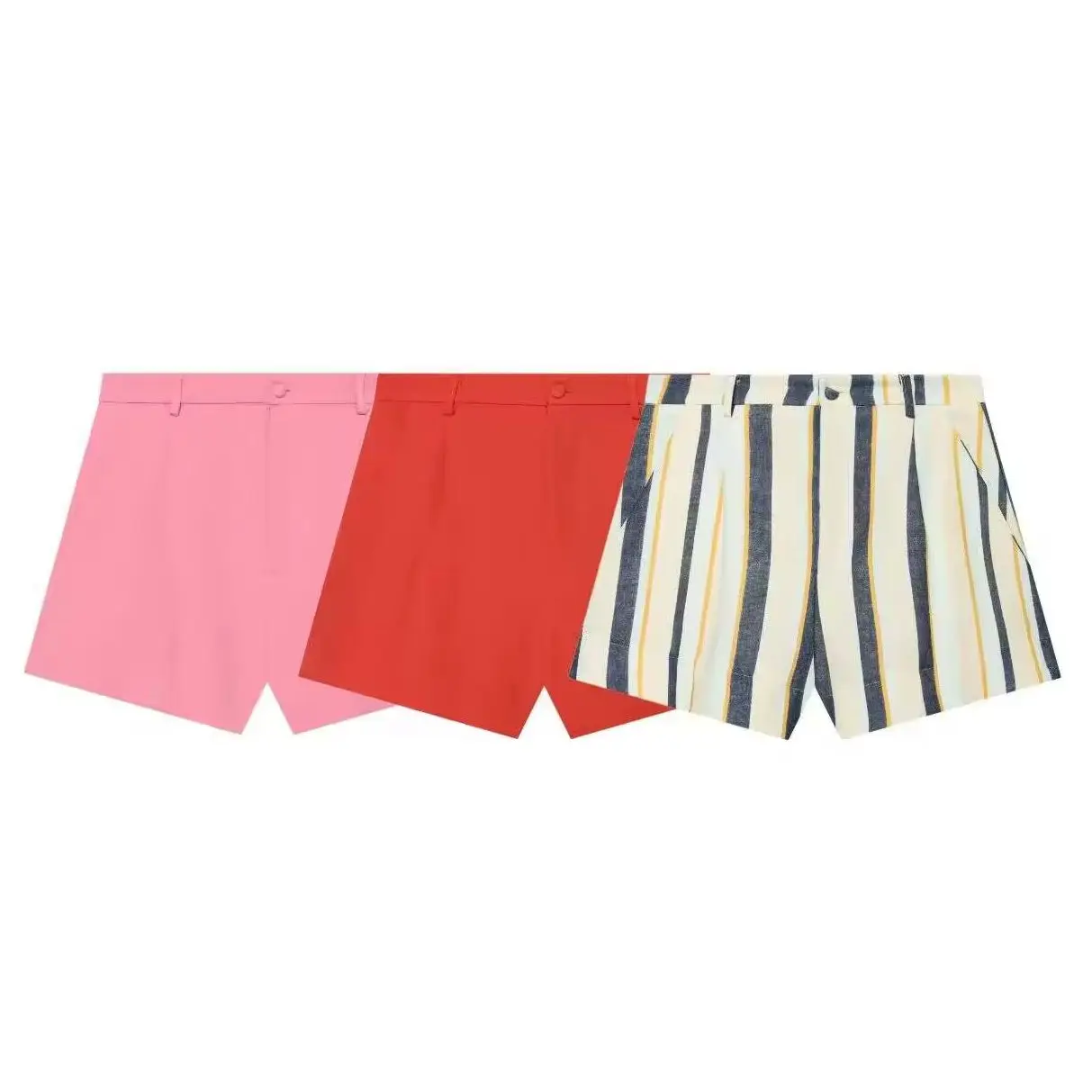 Women High Waist Shorts Summer Casual Striped Solid A Line Shorts Front Split Pleated Loose Mini Shorts Wide Leg Pants Short