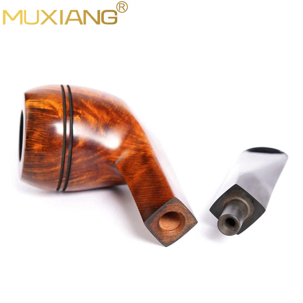 MUXIANG handmade briar pipe, 3mm pipe channel, classic bulldog pipe, straight handle vulcanize rubber pipe mouth Father Day gift