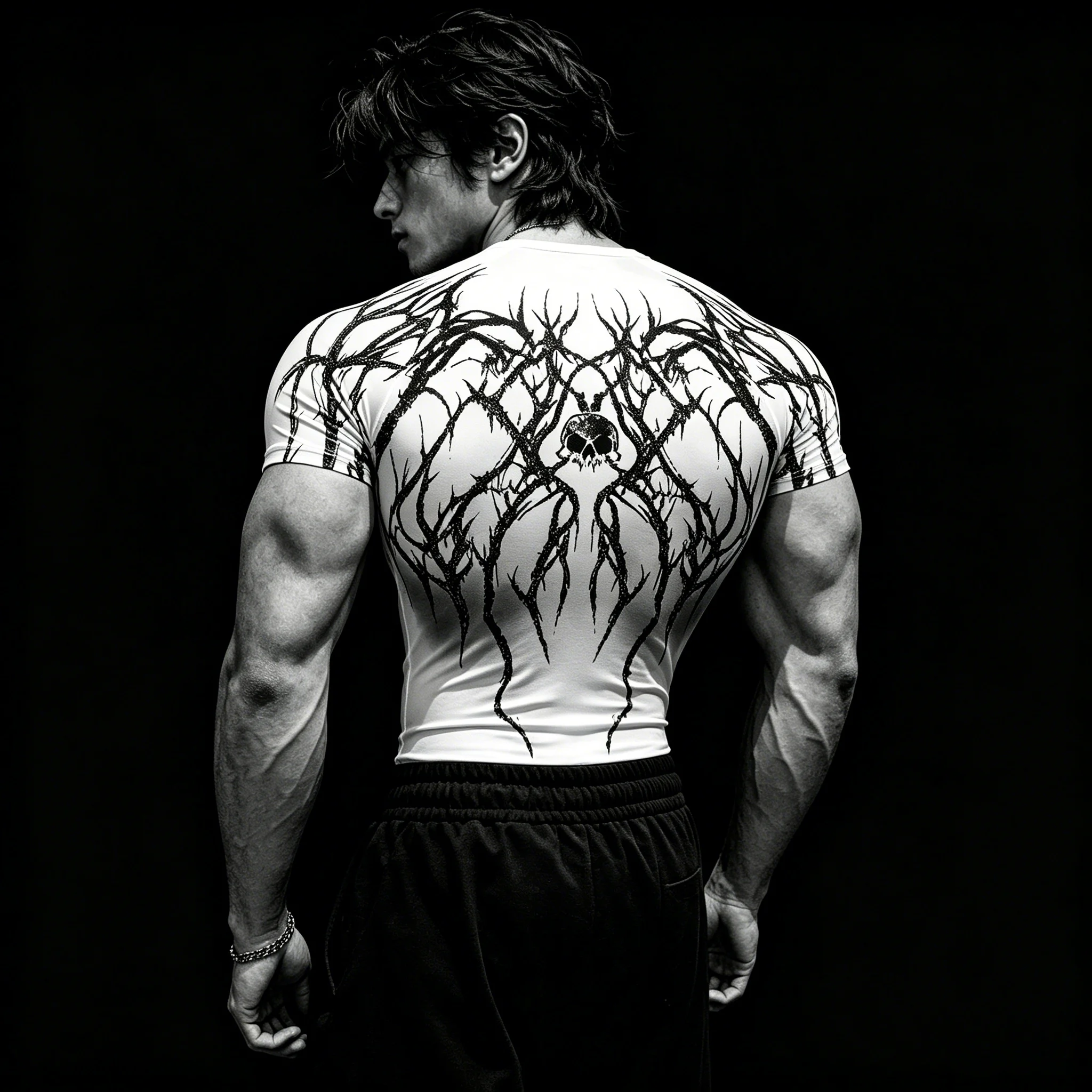 Men's Purple Skull Thorn Back Print Compression T-Shirt, Breathable Quick Dry High Elastic Short Sleeve Gym Workout Athletic Fit