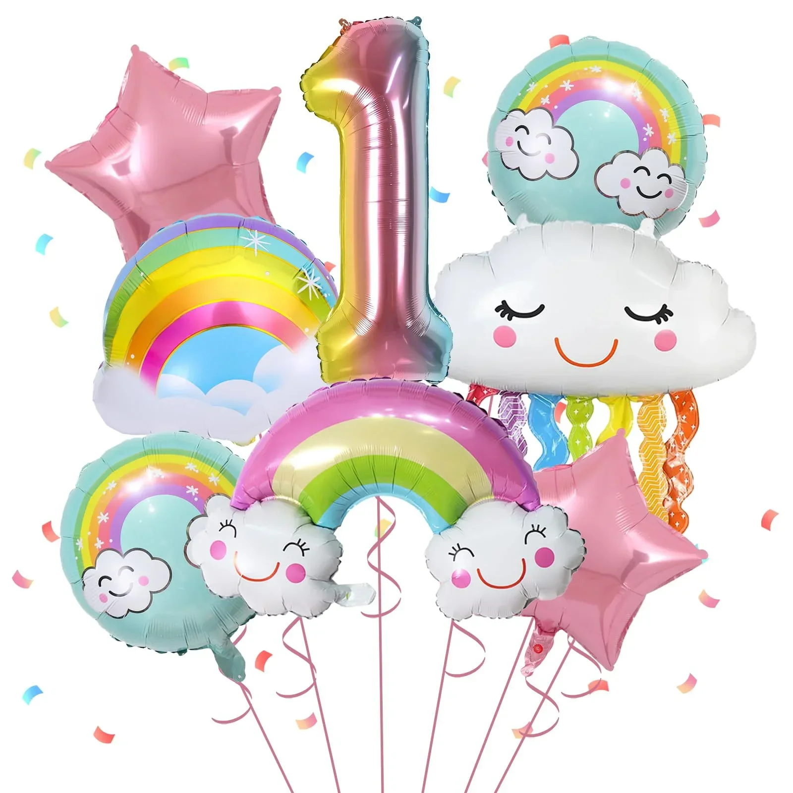 8szt Rainbow Smile Cloud Balloon 32-calowe balony foliowe z gradientowymi liczbami dla dzieci w wieku 1-9 lat Dekoracje urodzinowe dla dzieci Rocznica dziecka — zdjęcie 2