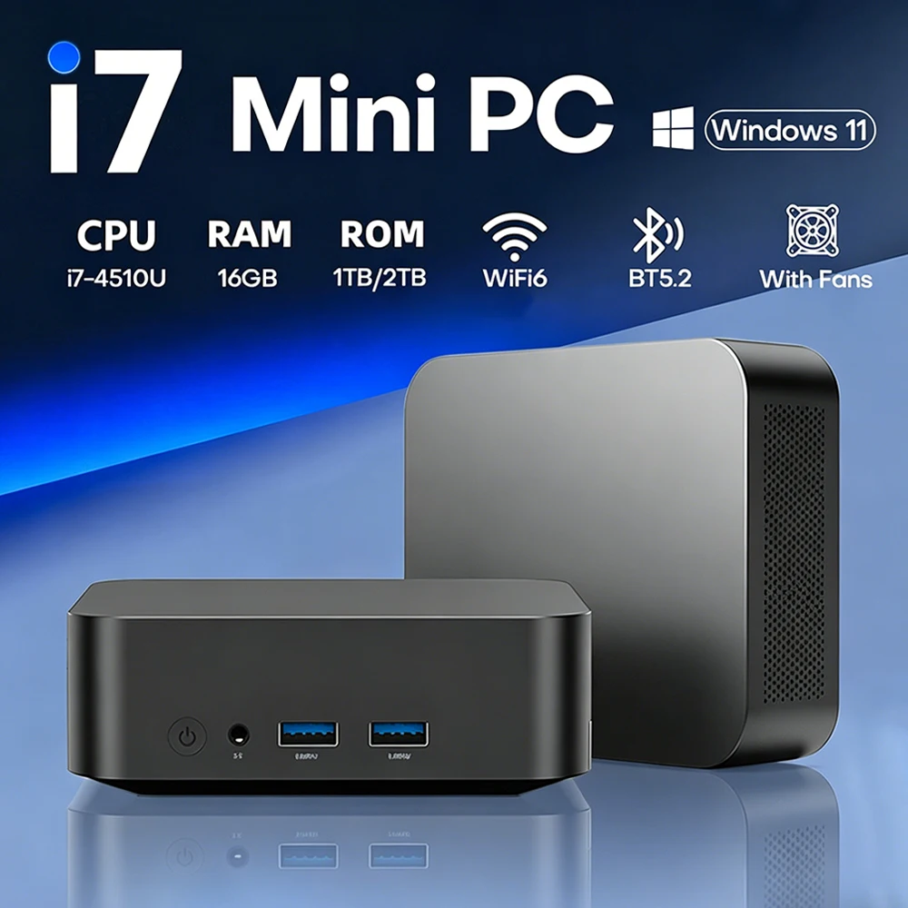 Mini PC Xiaman 2026 con Intel Core i7 4510U, Windows 11 Pro, 16GB DDR4, 1TB/2TB M.2 SSD, WiFi 6, BT5.2, Computadora de Escritorio para Oficina