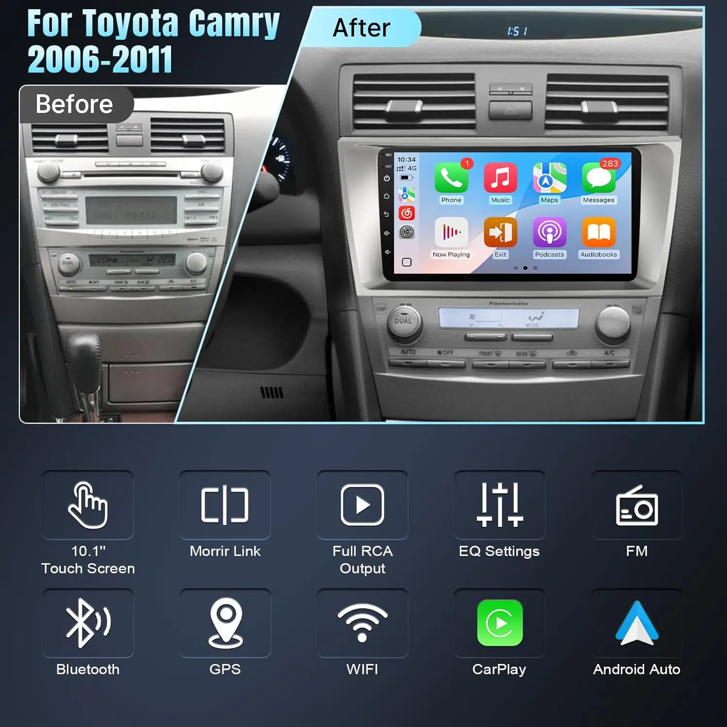 شاشة 9 بوصة لسيارة تويوتا كامري 2006-2011 ستيريو سيارة مع بلوتوث FM SWC GPS (بدون J.B.L وشاشة كبيرة) #6