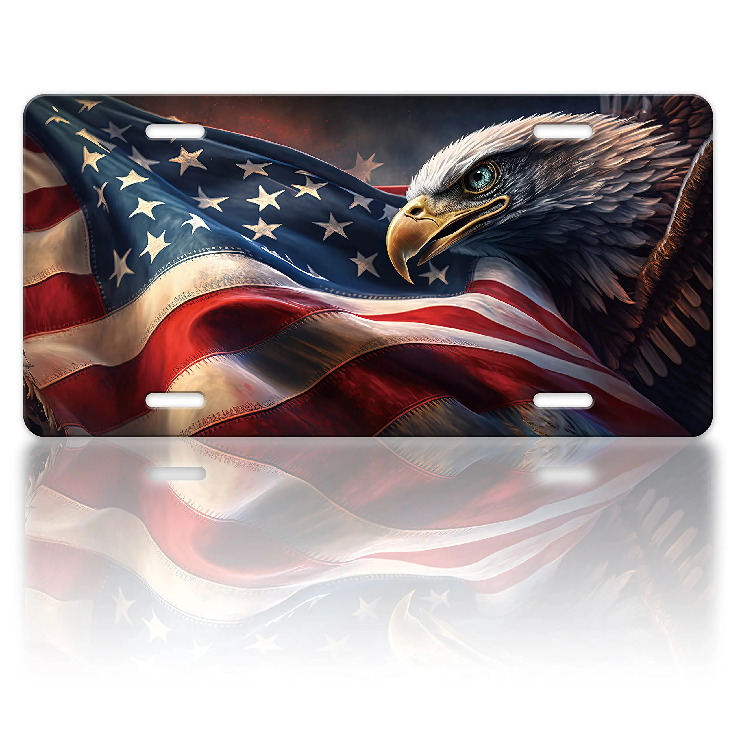 

American Flag Eagle License Plate Cover Vintage Patriotic Flag License Plate Funny USA Car Accessory Vanity Tag 12" X 6"