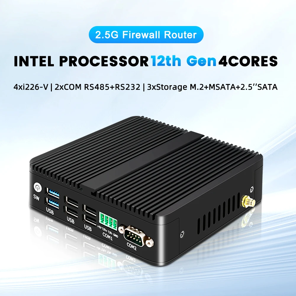 PfSense брандмауэр J6426 N100 роутер 4x Intel 2,5G i225 LAN 2 * COM RS485 RS232 промышленный мини-ПК без вентилятора 4USB HDMI2.0 OPNsense PVE