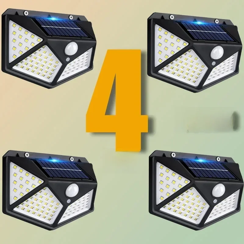 1/2/4 szt. Nowe lampy słoneczne zewnętrzna kinkiet czujnik ruchu PIR 100LED zasilane energią słoneczną światło słoneczne światła uliczne na dziedziniec ogrodowy — zdjęcie 2