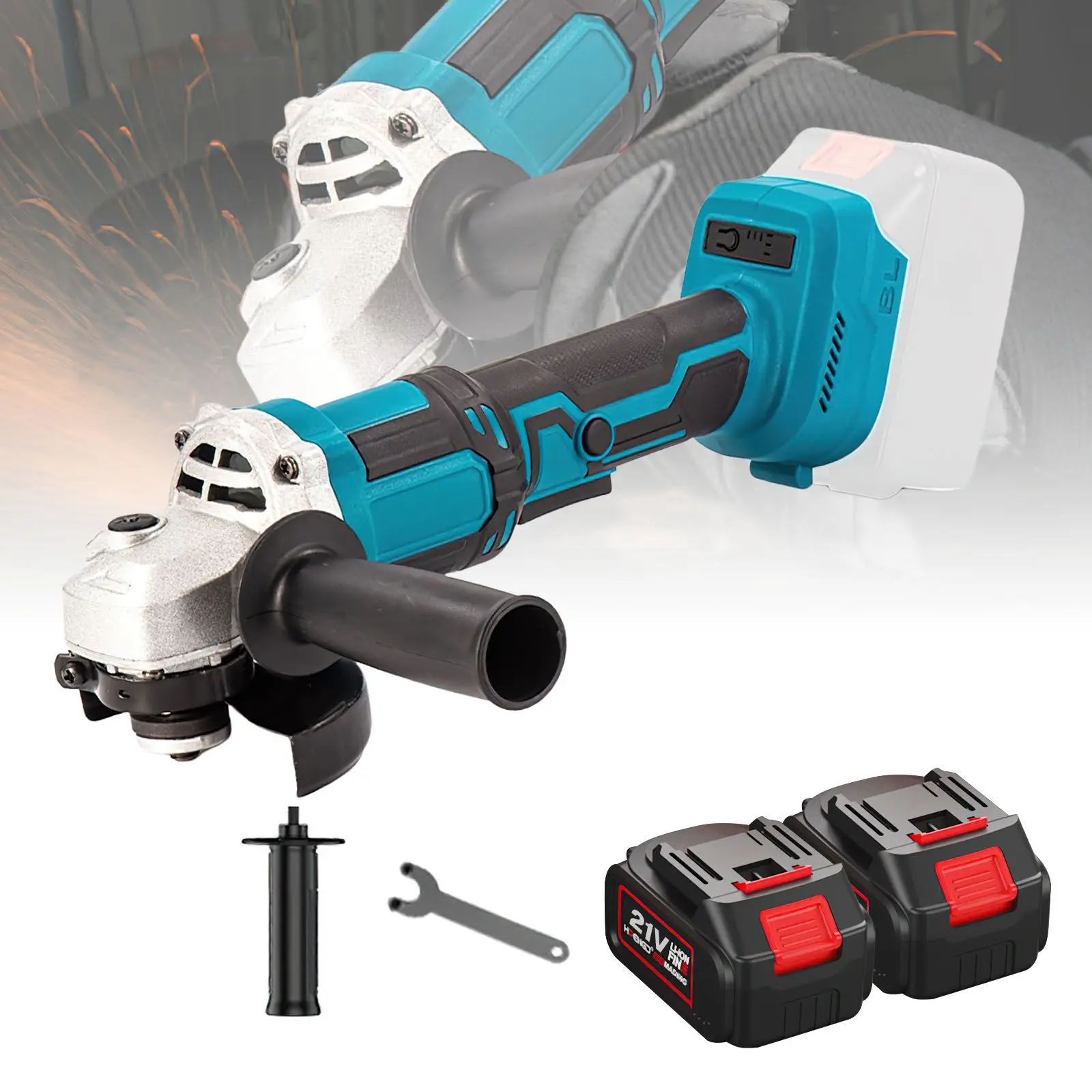 with 2*bateria type B 125mm 21V brushless angle grinder 3-speed bezprzewodowy grinder cutting woodworking electric tool suitable For Makita 21V bateria wariant: battery, cordless