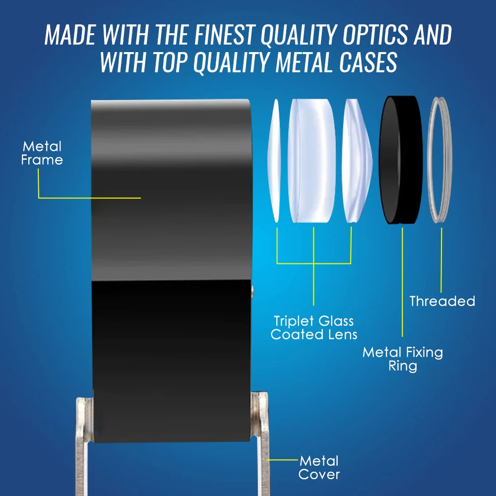 

10X 21mm Triplet Loupe with 6 LED & UV Light Professional Jewelry Magnifier Achromatic Aplanatic Optical Glass Diamond Grading