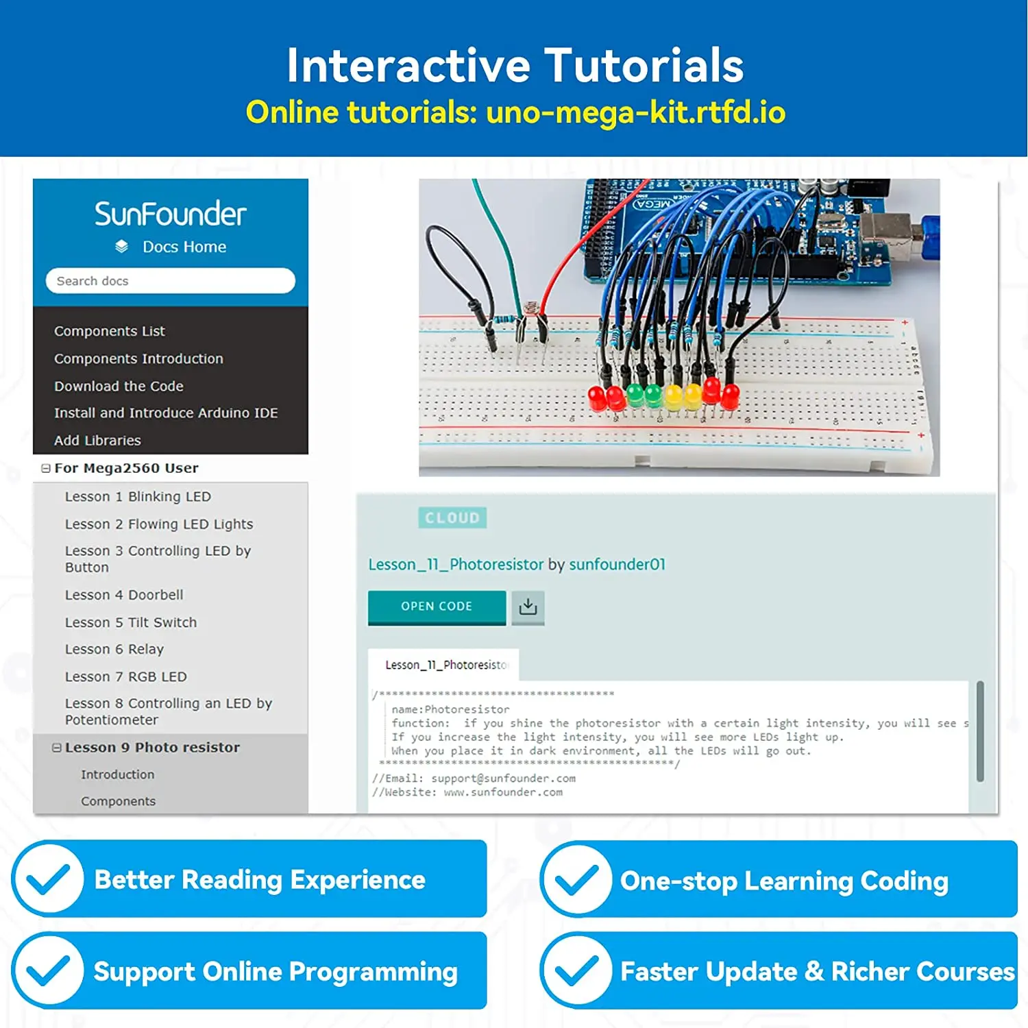 SunFounder The Most Complete Starter Project Kit Compatible with Arduino IDE Mega 2560 R3 Mega328 Nano Mega2560, Scratch Coding