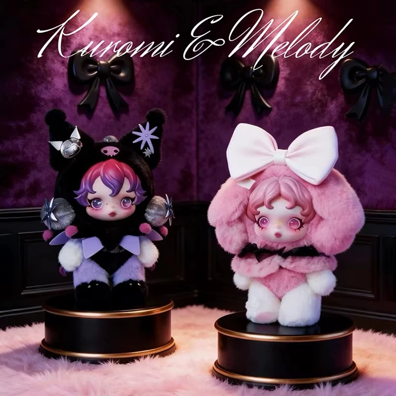 Pop Mart Original SKULLPANDA × Kuromi My Melody Cut, Juguete de Peluche de Vinilo con Diseño de Dibujos Animados, Llavero, Regalos Sorpresa para la Familia, 13.5 cm