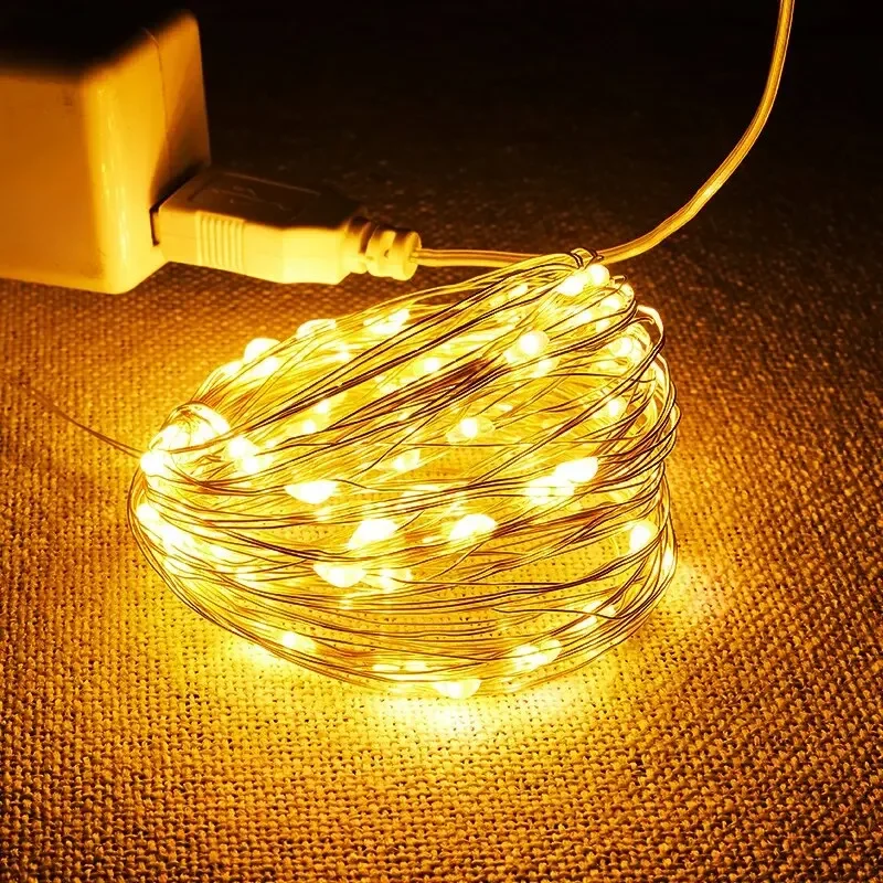 Guirxiété lumineuse LED USB étanche, fil d'argent, lumières dégradées, décoration de Noël, mariage, fête de vacances, 5m