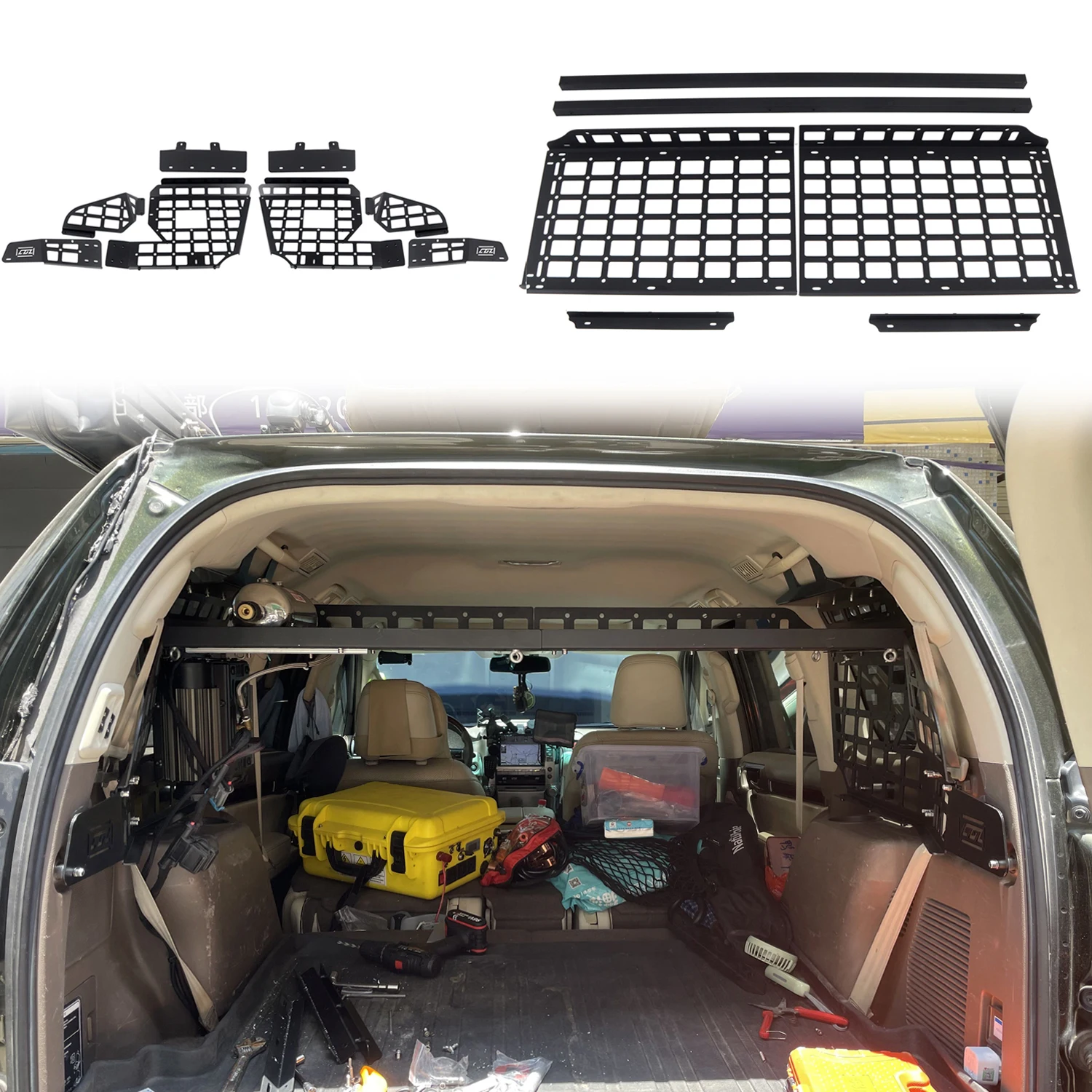 For Toyota Land Cruiser Prado J150 2010-2021 Modular Storage Molle Panel Shelf Window Shelf Rear Trunk Debris