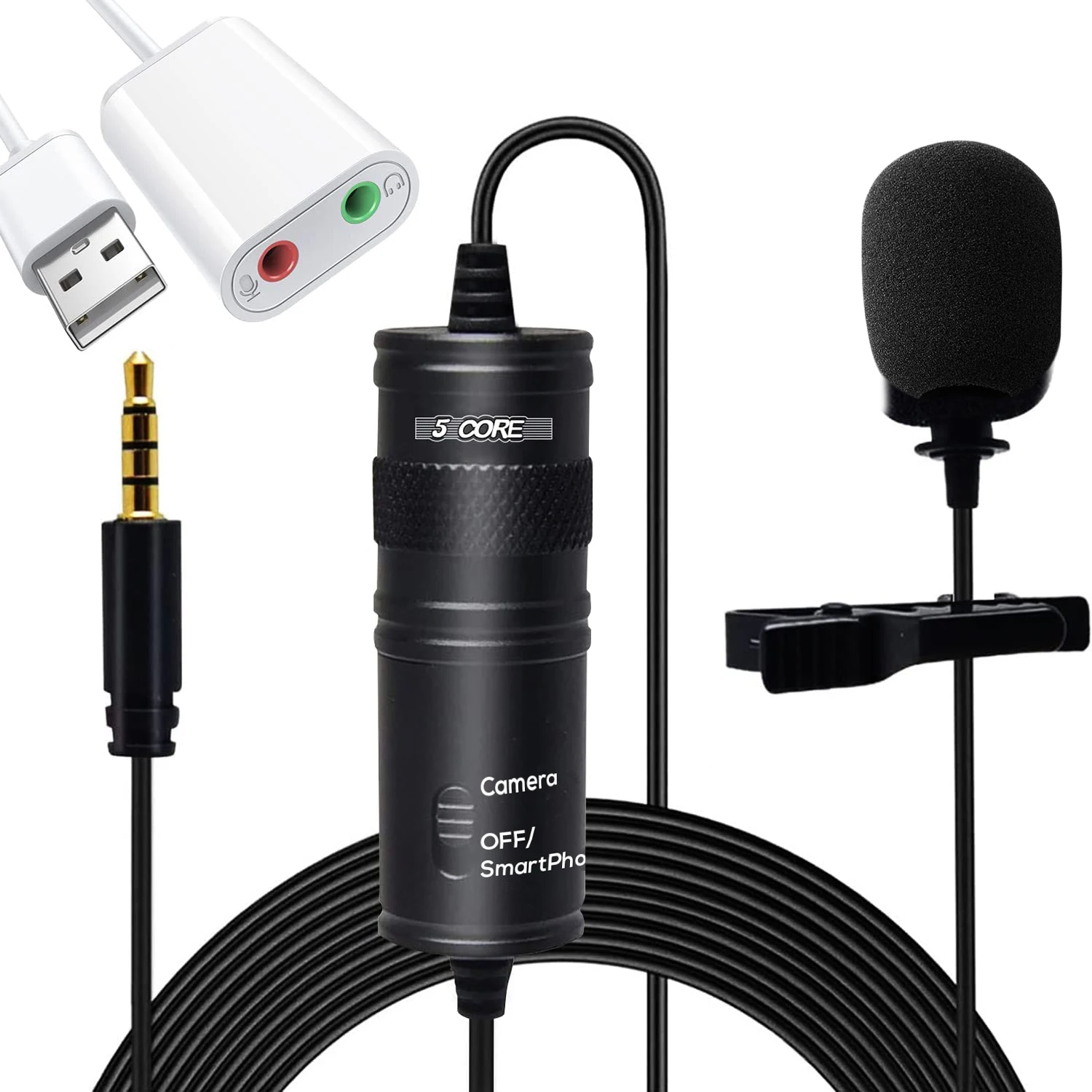 

5 Core Lavalier Microphone Clip On Professional Grade 3.5mm Lav Lapel Mic Omnidirectional CM 001 ADP