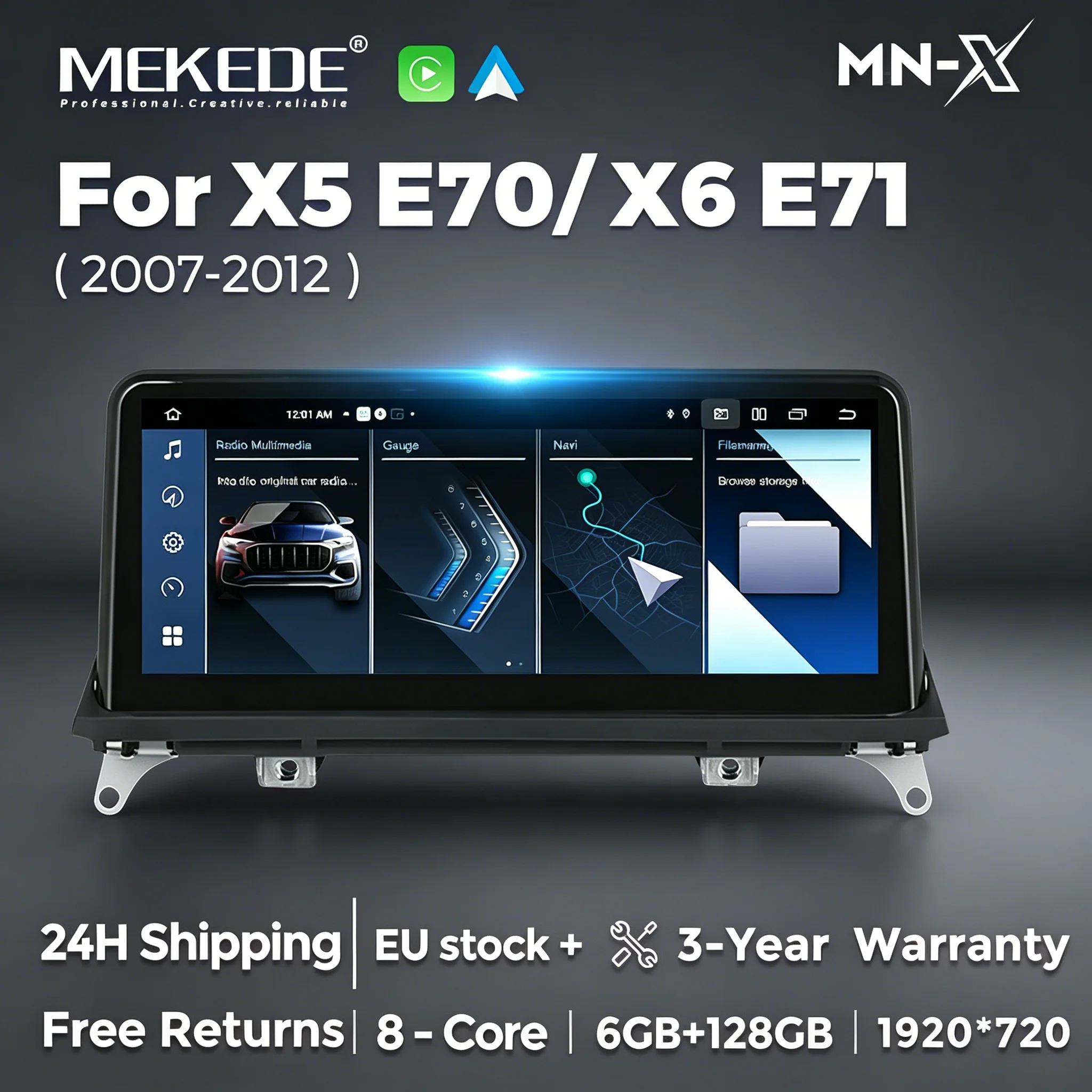 MEKEDE Android 14 CarPlay sans fil, livraison UE pour BMW X5 E70 X6 E71 2007-2012, lecteur multimédia vidéo CCC CIC, DSP, GPS, 4G, WIFI, BT, lecture HD 1920*720, contrôle Keep-Drive, image de recul, commande au volant, systèmes intelligents automobiles