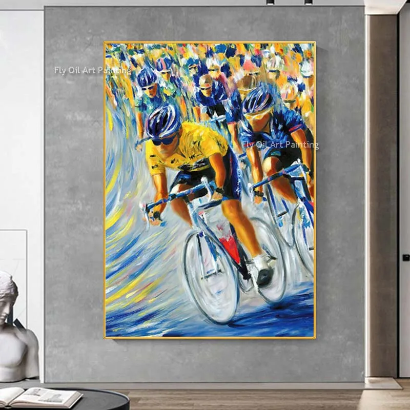 

Multi-person Riding Oil Painting Modern Cycling Competition Canvas Painting Hand Painted Impression Canvas Wall Decor As Gift