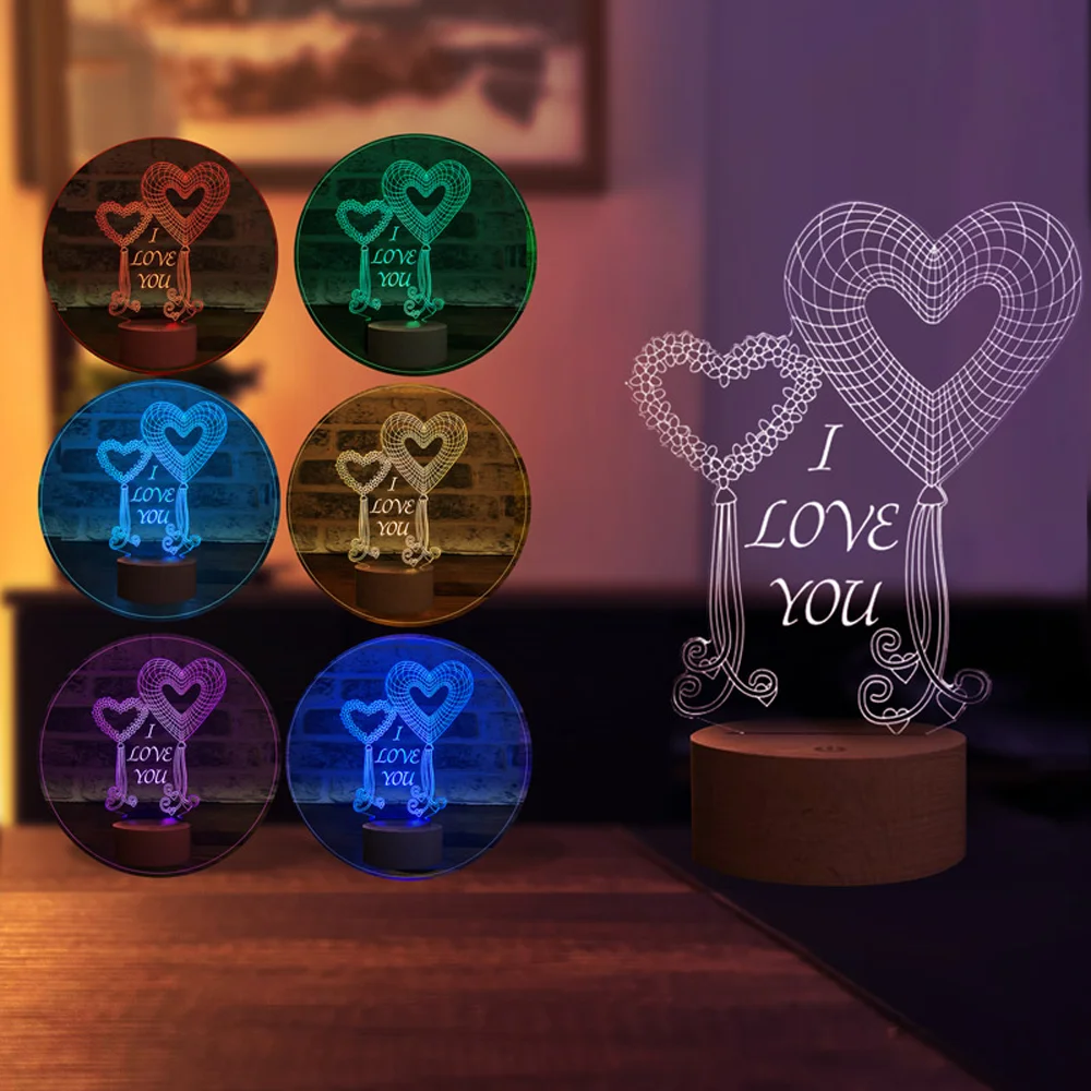 Decorative Gift LED Table Lamp with Two Hearts I Love You Figures - Romantic Night Light for Couples