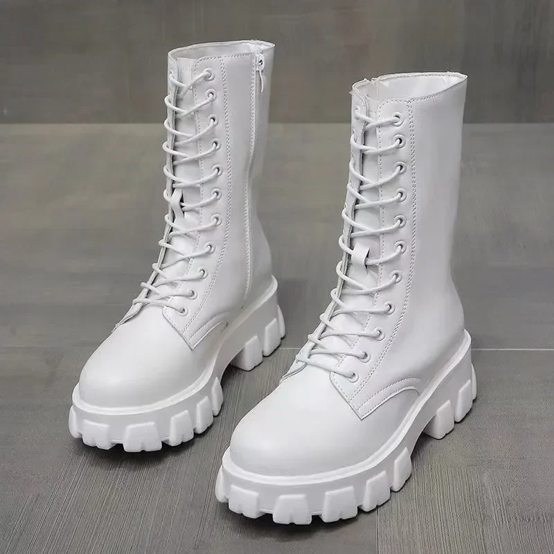 Bottes en cuir à semelle optique en dentelle pour femmes, grandes chaussures chaudes décontractées, mode d'hiver, 2022