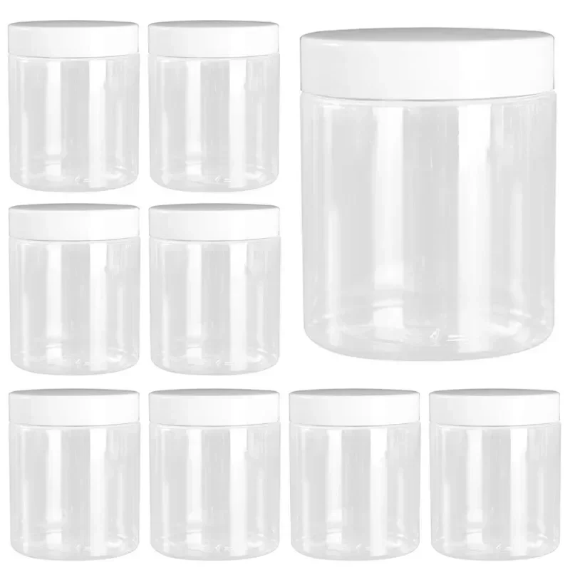 Pot en plastique transparent de 250ml avec couvercle blanc, pots de stockage de grains de bonbons, bouteille d'échantillon de crème cosmétique pour le visage, conteneurs alimentaires de cuisine, 12