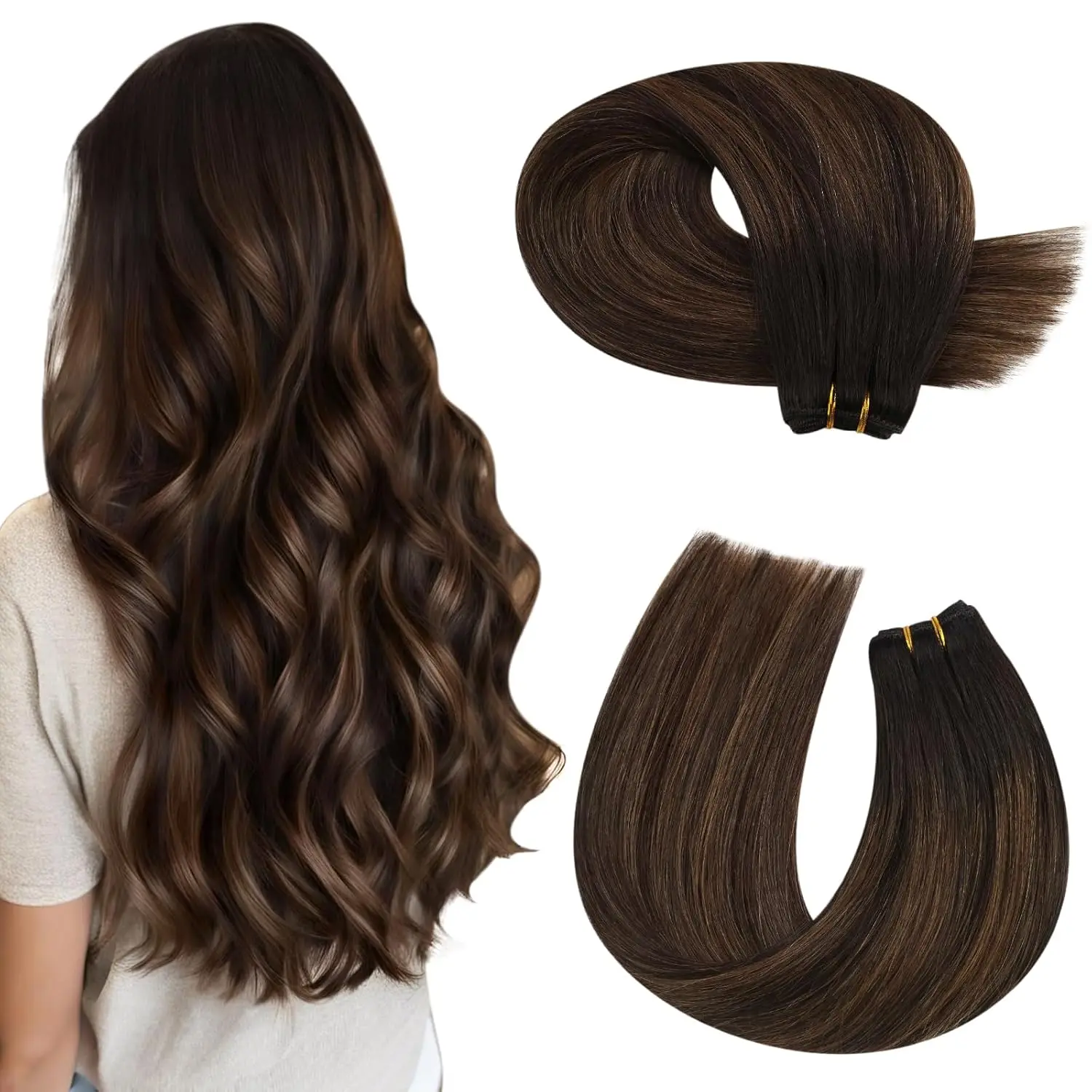 Moresoo Inslag Extensions Human Hair Weave In Dubbele Wefted Bundels Machine Remy Haar Balayage Haarstukken Voor Vrouwen Straight menselijke haar uitbreidingen haarstukken met echthaar 100 human hair