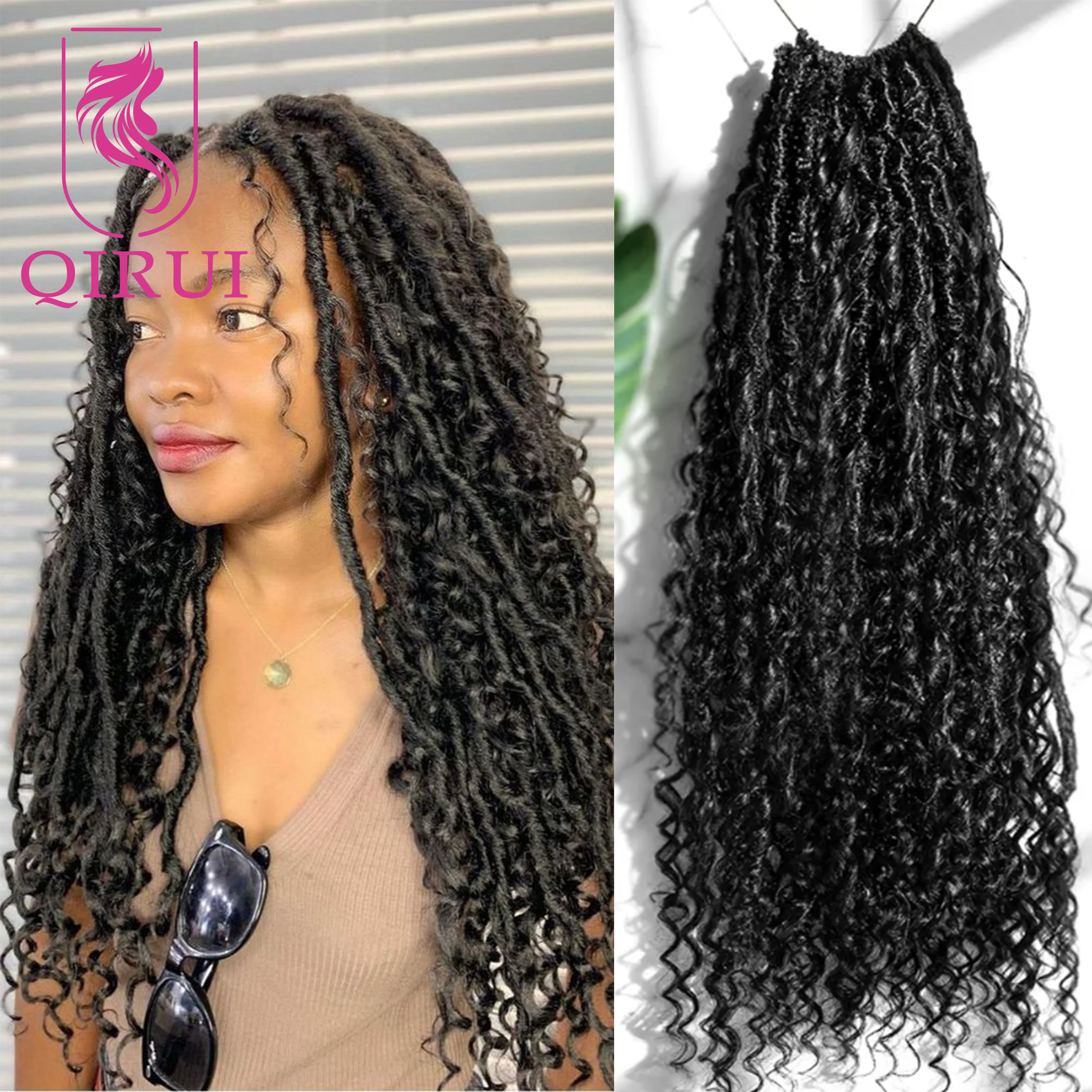 Pre-looped Crochet Boho Locs with Human Hair Curls Goddess Braids Curly Double Drawn Full End Hair Extensions for Black Women