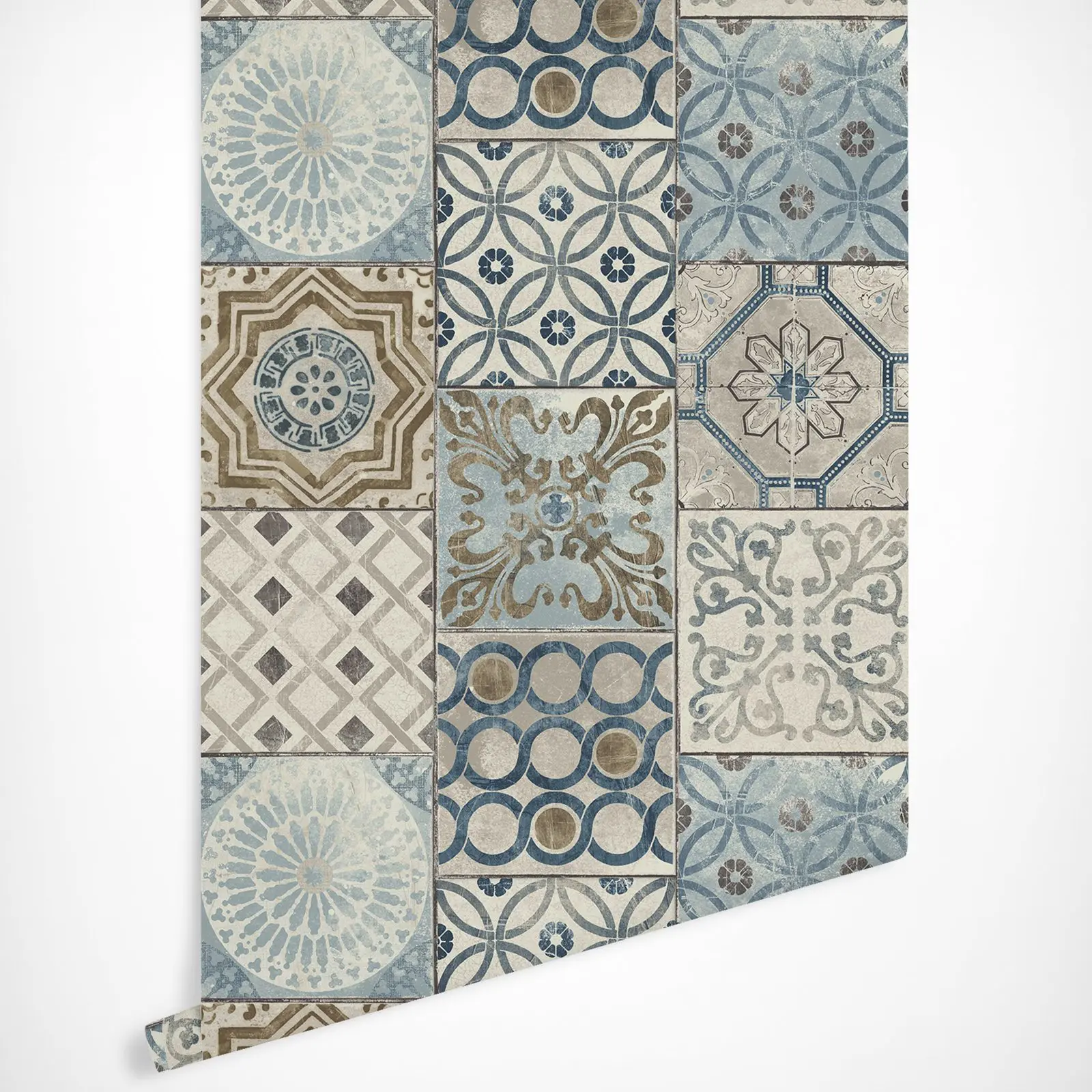 

Moroccan Tile Wallpaper Vintage Ceramic Tiles wallpaper, Mosaic Tile Removable Non-Woven Wallpaper,