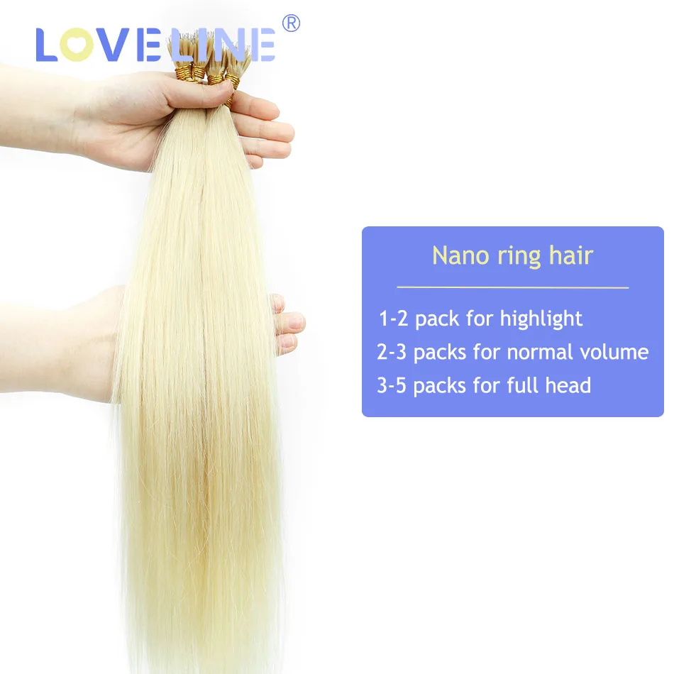 LOVELINE HAIR Прямые нано-кольца для наращивания волос Virgin Remy Nano Tip 14-24 дюйма 1 г/прядь Micro Bead Fusion Hair