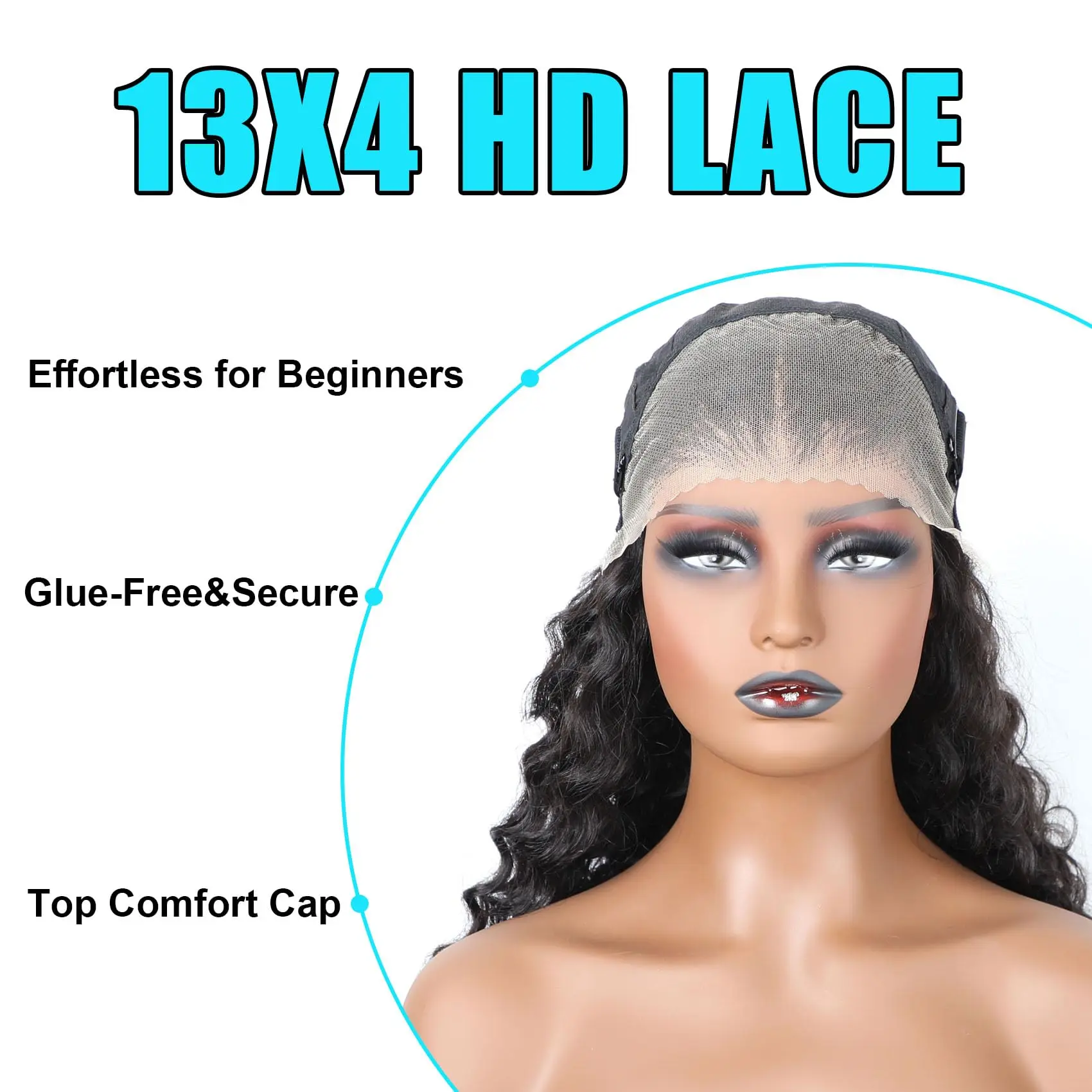 Wear and Go, leimlose Perücke, 13 x 4, Full HD-Lace-Frontal-Perücken, Echthaar, vorgeschnittene Spitze, vorgezupftes, tief gewelltes Haar, bereit zum Tragen von Perücken # 1B