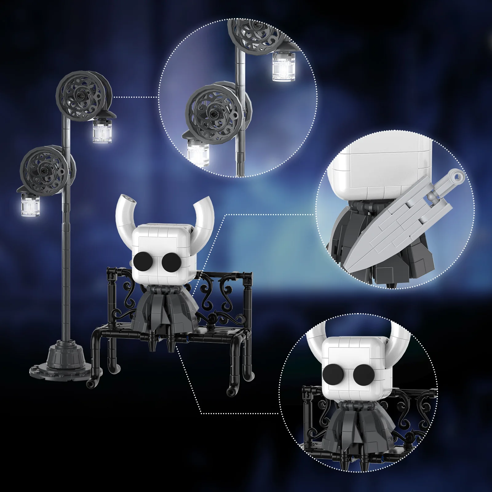 328 pieces of new Hollow Knight building block set with street light scene box creative game DIY model toy Halloween children's