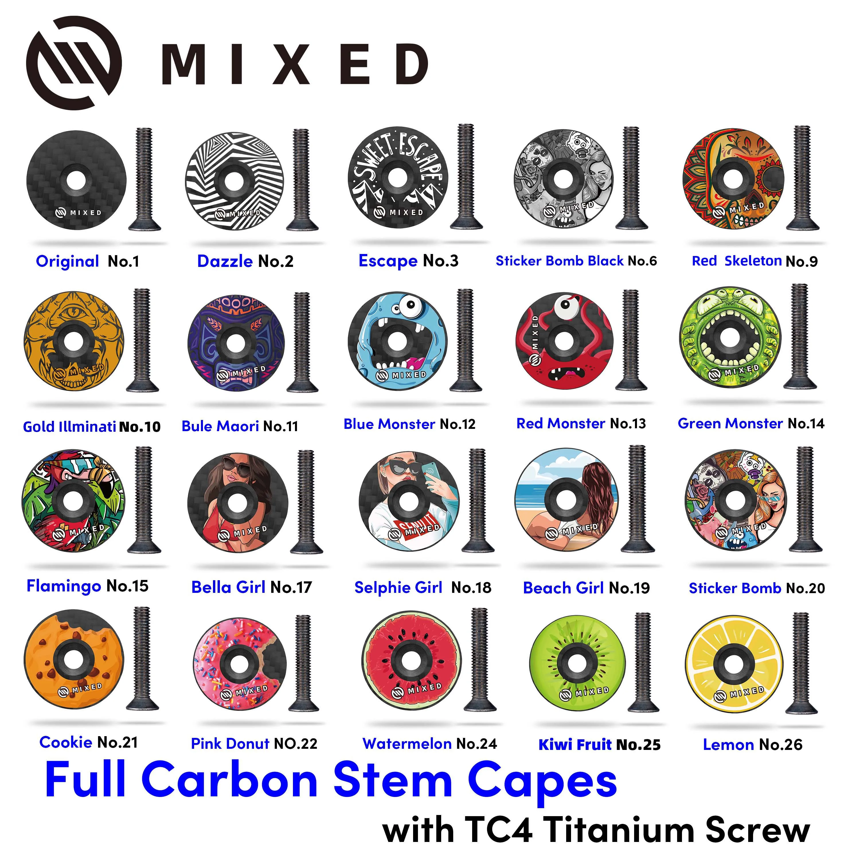 MIXED Full Carbon 32mm Headset Stem Caps Pack Light Titanium Screw for MTB Mountain Road Bike Cycling Accessories Parts