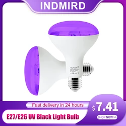 Indmird Uv Zwarte Gloeilamp, E27/26 Uv Lamp 15W Gloeilampen, 395-400Nm Zwart Licht Lamp UV-A Blacklight Lamp Paars Licht Verlichting