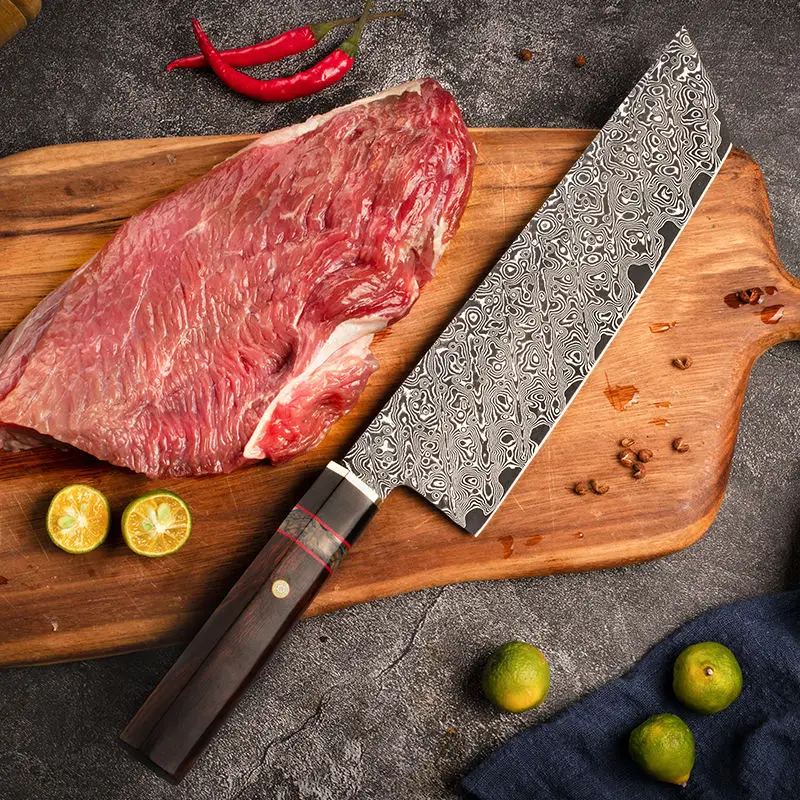FZIZUO VG10 Damascus Steel Chef Knife 7.9in, Desert Ironwood Handle Kitchen Knife, High Hardness 60-62HRC Cooking Knife Gift Box
