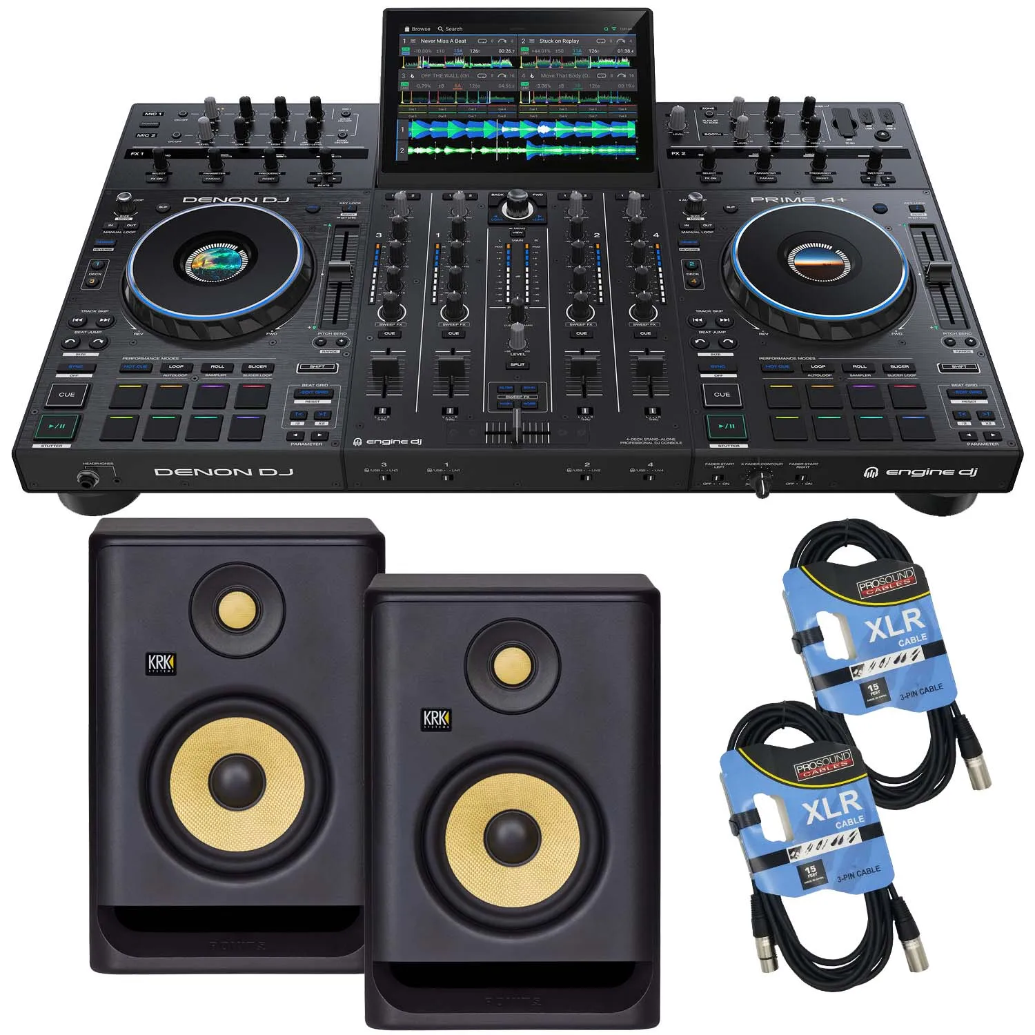 ЛУЧШИЕ ПРОДАЖИ НОВОЙ 4-дековой автономной DJ-системы Denon DJ Prime 4+ — с комплектом и 2 кабелями БЫСТРАЯ ДОСТАВКА