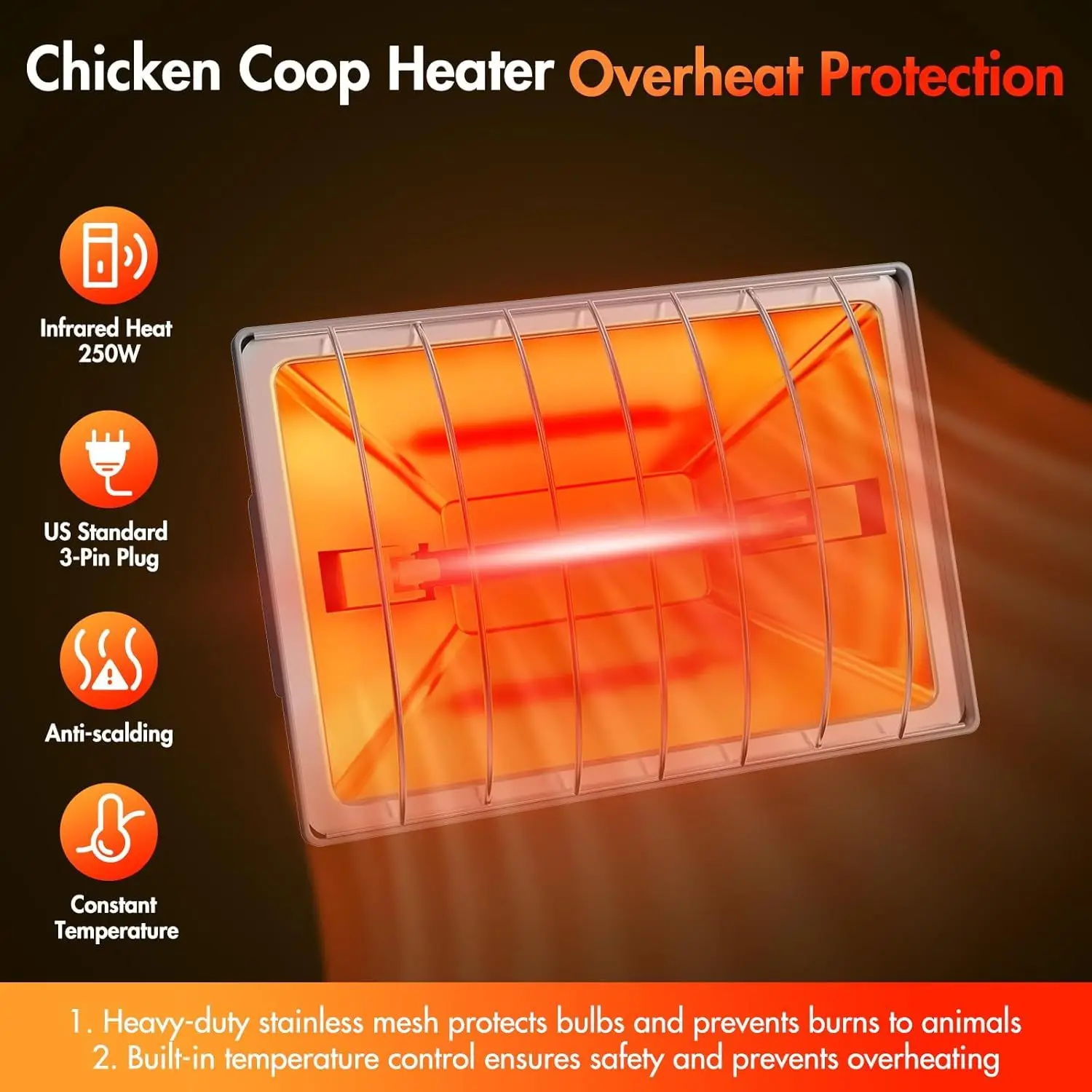 Chicken Coop Heater Brooder Heater Lamp Heating Plate 2 Adjustable Lamp Temp Livestock Warning Light Poultry Supplies